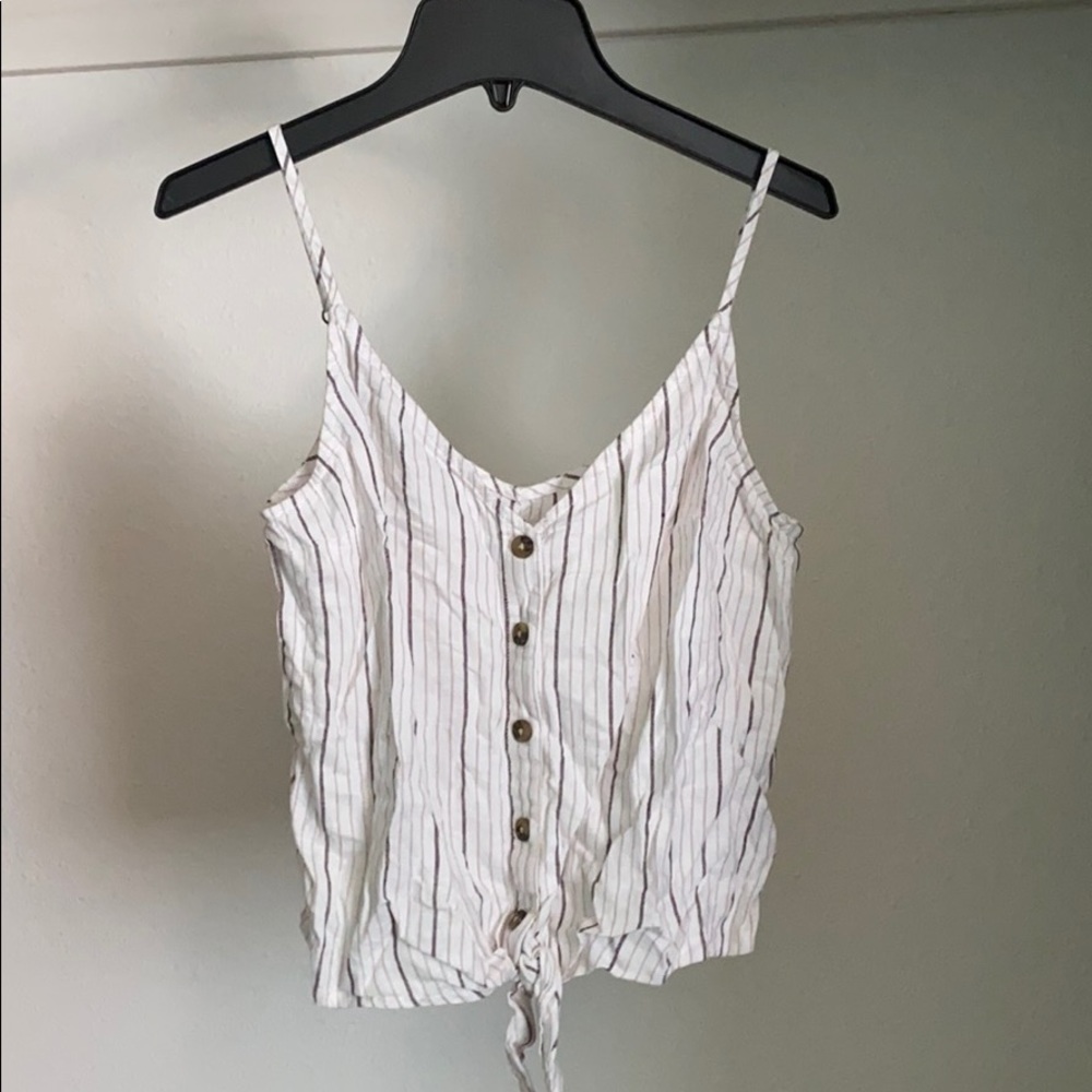 striped tie front tank